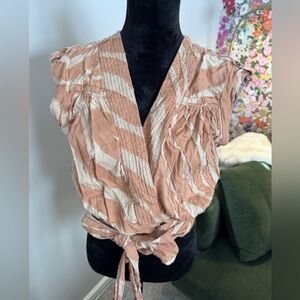 Striped Wrap Top - Tan and Cream